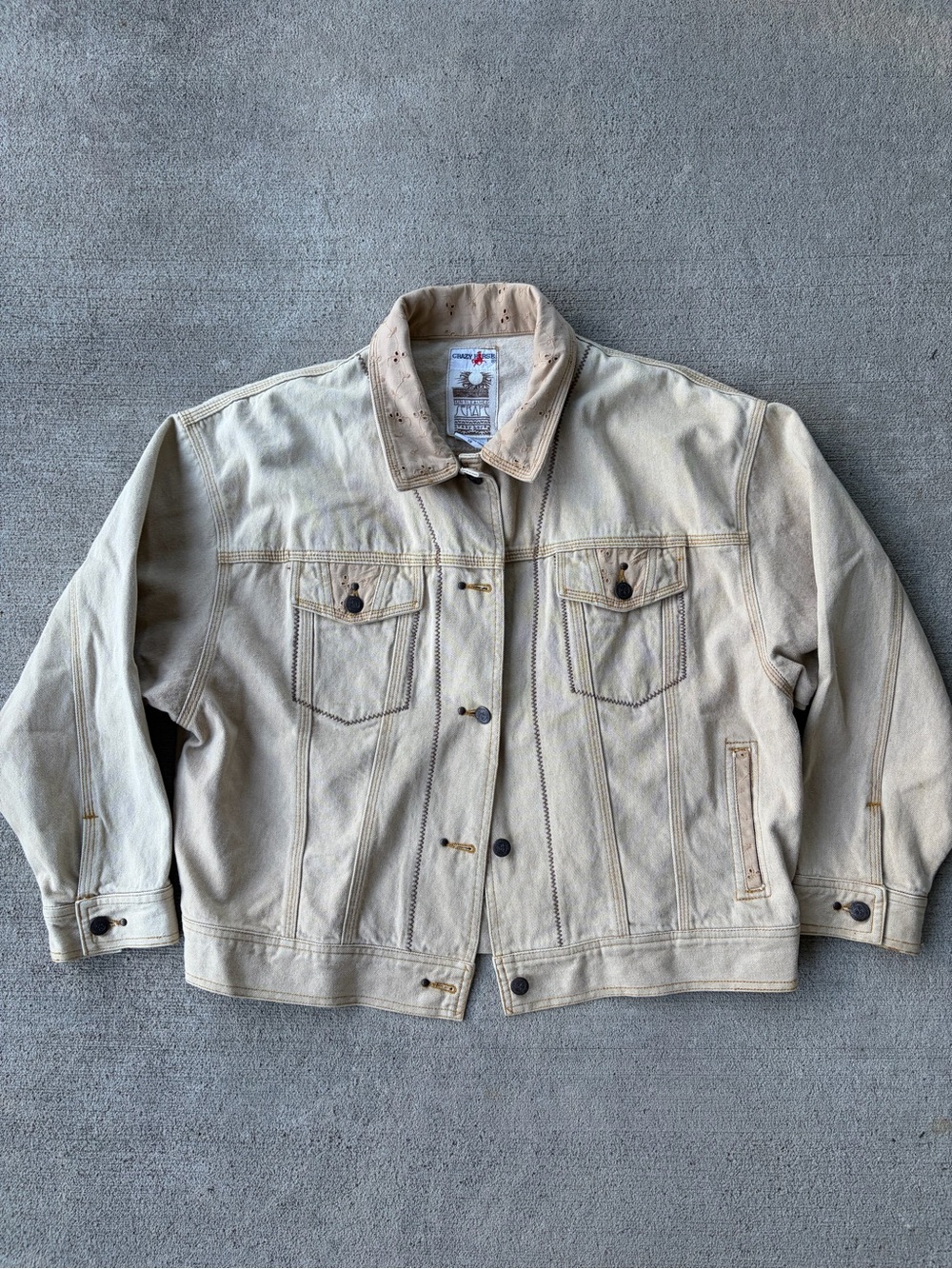 Vintage 90s crazy horse sun bleached floral embroidered jean jacket coat boho 12 - Picture 5 of 6